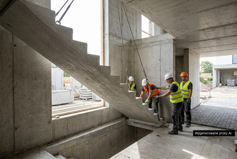 Schody prefabrykowane RAK-BUD z betonu, solidna konstrukcja do zastosowań budowlanych